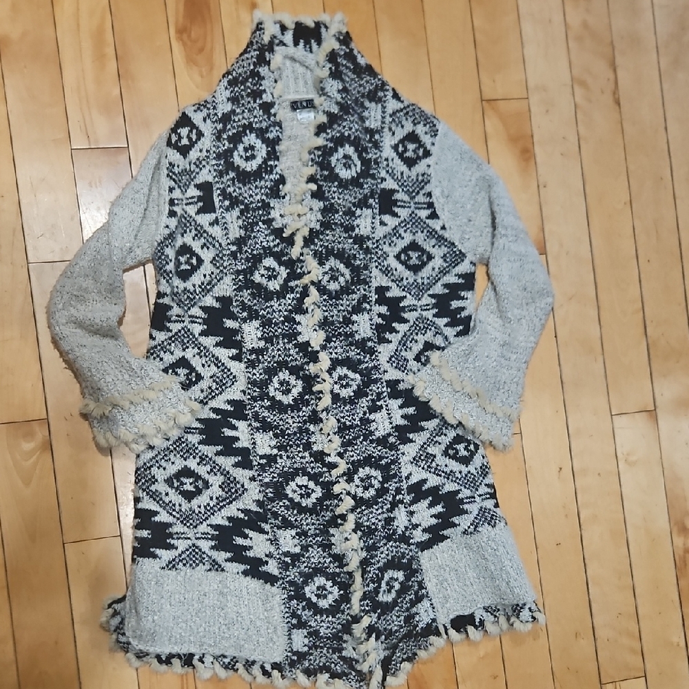 Boho Black & Cream Tribal Knit Cardigan